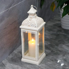 Rustic Style Metal Candle Lantern 19'' High Decorative Hanging Lantern Candle Holder with Tempered Glass