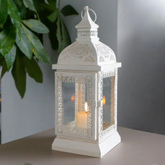 Rustic Style Metal Candle Lantern 19'' High Decorative Hanging Lantern Candle Holder with Tempered Glass