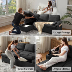 Sofa Bed, Sleeper Sofas Couch with Pullout Beds for Living Room, L Shaped Couch with Storage Chaise, USB, Cup Holder, Sofa Bed
