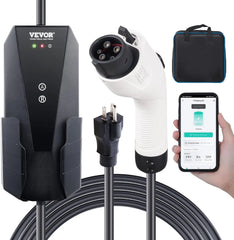 Level 1+2 Portable EV Charger, 16 Amp 120V or 240V, Electric Vehicle Charger with 28-Foot Charging Cable NEMA 6-20P Plug NEMA