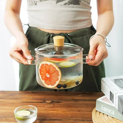 Glass Simmer Pot for Stove Top Potpourri 1.8L 60 OZ Clear Cooking Pots with Lids and Handles Ribbed Glass Saucepan with Cover f