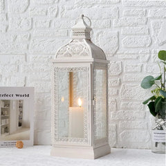 Rustic Style Metal Candle Lantern 19'' High Decorative Hanging Lantern Candle Holder with Tempered Glass