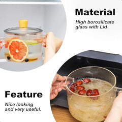 Glass Simmer Pot for Stove Top Potpourri 1.8L 60 OZ Clear Cooking Pots with Lids and Handles Ribbed Glass Saucepan with Cover f