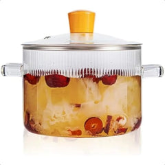 Glass Simmer Pot for Stove Top Potpourri 1.8L 60 OZ Clear Cooking Pots with Lids and Handles Ribbed Glass Saucepan with Cover f