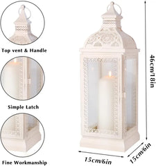 Rustic Style Metal Candle Lantern 19'' High Decorative Hanging Lantern Candle Holder with Tempered Glass