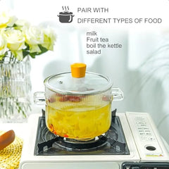 Glass Simmer Pot for Stove Top Potpourri 1.8L 60 OZ Clear Cooking Pots with Lids and Handles Ribbed Glass Saucepan with Cover f