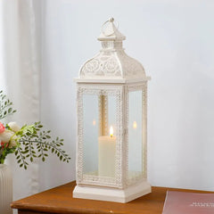 Rustic Style Metal Candle Lantern 19'' High Decorative Hanging Lantern Candle Holder with Tempered Glass