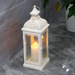 Rustic Style Metal Candle Lantern 19'' High Decorative Hanging Lantern Candle Holder with Tempered Glass