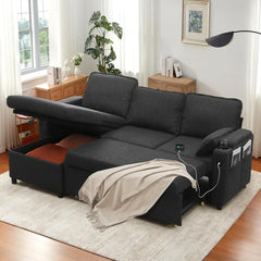 Sofa Bed, Sleeper Sofas Couch with Pullout Beds for Living Room, L Shaped Couch with Storage Chaise, USB, Cup Holder, Sofa Bed