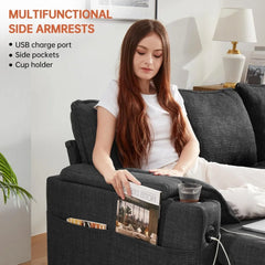 Sofa Bed, Sleeper Sofas Couch with Pullout Beds for Living Room, L Shaped Couch with Storage Chaise, USB, Cup Holder, Sofa Bed