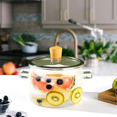 Glass Simmer Pot for Stove Top Potpourri 1.8L 60 OZ Clear Cooking Pots with Lids and Handles Ribbed Glass Saucepan with Cover f