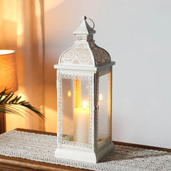 Rustic Style Metal Candle Lantern 19'' High Decorative Hanging Lantern Candle Holder with Tempered Glass