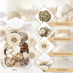 2 Pack Decorative Balls Potpourri Bowl Filler Decor Natural Vase Bowl Filler Assorted Spherical Rattan Twigs Wicker Balls Cotton