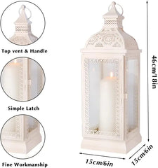 Rustic Style Metal Candle Lantern 19'' High Decorative Hanging Lantern Candle Holder with Tempered Glass