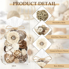 2 Pack Decorative Balls Potpourri Bowl Filler Decor Natural Vase Bowl Filler Assorted Spherical Rattan Twigs Wicker Balls Cotton