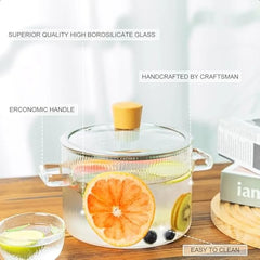 Glass Simmer Pot for Stove Top Potpourri 1.8L 60 OZ Clear Cooking Pots with Lids and Handles Ribbed Glass Saucepan with Cover f