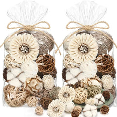 2 Pack Decorative Balls Potpourri Bowl Filler Decor Natural Vase Bowl Filler Assorted Spherical Rattan Twigs Wicker Balls Cotton