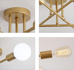 Gold Modern Sputnik Chandelier Ceiling Light Fixtures,6-Lights