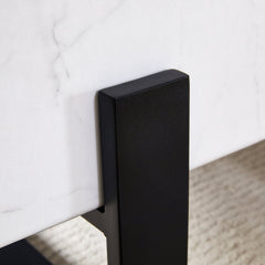 Minimalist MDF Marble-Patterned Coffee Table with Black Metal Legs,