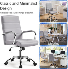 Mid-Back Office Chair with Arms Swivel PU Leather Height Adjustable