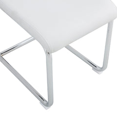Modern Dining Chairs with Faux Leather Padded Seat, Metal Legs, White,