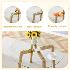 Modern Luxurious Round Tempered Glass Dining Table with Gold 7-Shaped