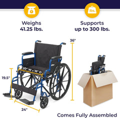 Blue Streak Wheelchair with Flip Back Desk Arms, Swing Away