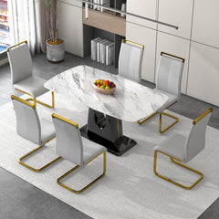 A modern, minimalist, and luxurious dining table with a white
