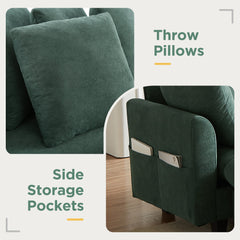 Upholstered Sectional Sofa with Movable Ottoman and Storage in Green