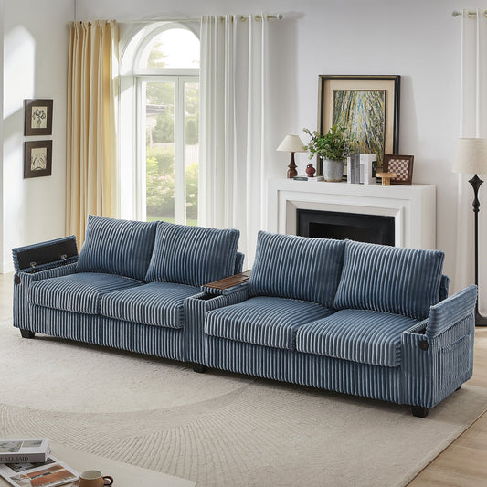 Modern 4-Seater Corduroy Sofa Couch with USB Ports, Hidden Storage,
