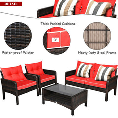 4 Pieces Patio Rattan Sofa Set Free-Combination with Cushion and