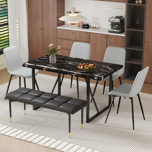 Table and chair set.Modern Black Marble Pattern MDF Dining Table Set -