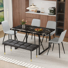 Table and chair set.Modern Black Marble Pattern MDF Dining Table Set -