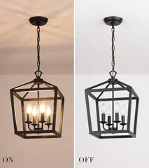 Farmhouse Rustic Black Lantern Chandelier Hanging Light Fixture