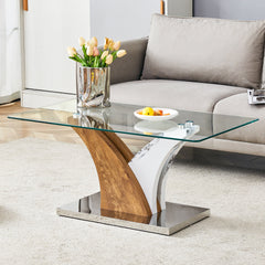 Modern Rectangular Coffee Table with Tempered Glass Top and Artistic