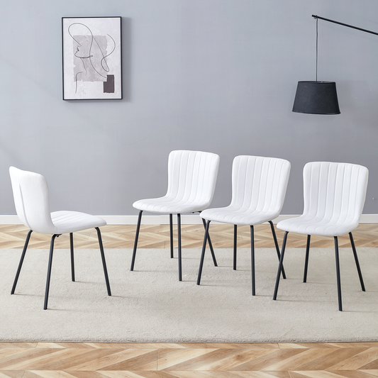 Luxury Minimalist Dining Chairs Set of 4 with Black Metal Legs, White