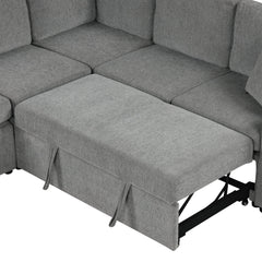 Multi-functional U-shaped Sectional Sofa Convertible Pull-out Bed Gray