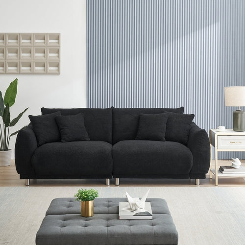 86.6 inch teddy fleece black sofa with four throw pillows hardware