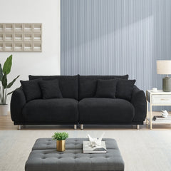 86.6 inch teddy fleece black sofa with four throw pillows hardware