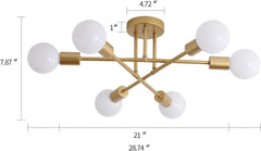 Gold Modern Sputnik Chandelier Ceiling Light Fixtures,6-Lights