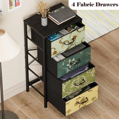 4 Drawer Fabric Dresser Nightstand with Wood Top