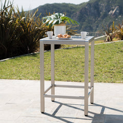 43' Outdoor Aluminum Frame Bar Table with Glass Table Top, Grey Finish