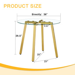 Modern Luxurious Round Tempered Glass Dining Table with Gold 7-Shaped