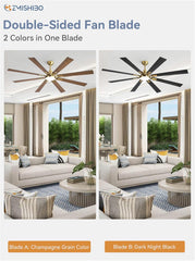 72 Inch Black and Gold Ceiling Fans with Lights and Remote,