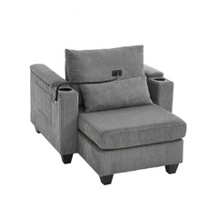 Convertible Chaise Lounge Sofa Chair Corduroy Sleeper with USB Ports,