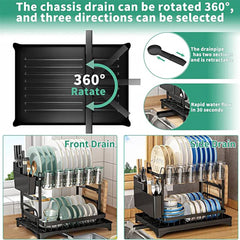 Dish Rack, 2 Tier Utensil Holder, Rustproof Dish Drying Rack With