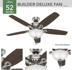 Fan Company 53090 Builder Deluxe Indoor Ceiling Fan with LED Light and
