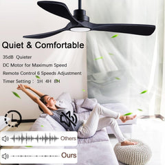 52" Wood Ceiling Fan with Lights with Remote Control Ceiling Fan, 3