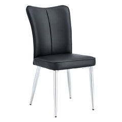 Modern Minimalist Dining Chairs Set of 2 Black PU Leather Curved