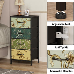 4 Drawer Fabric Dresser Nightstand with Wood Top
